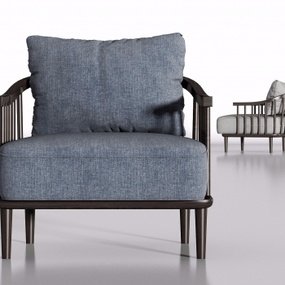 新中式实木布艺单人沙发3D模型