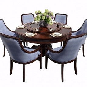 美式实木圆形餐桌椅餐具组合3D模型