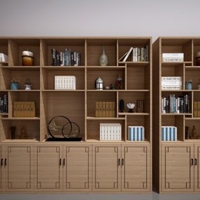 新中式实木书柜装饰柜书籍摆件3D模型