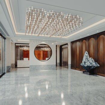 新中式酒店前台接待大厅3D模型