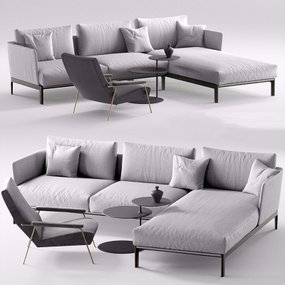 现代转角沙发休闲椅圆几组合3D模型