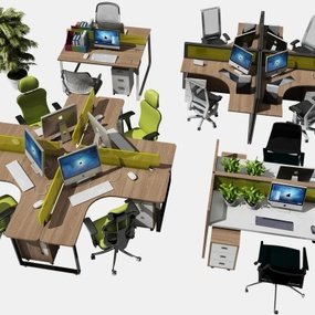 现代 办公桌椅组合3D模型