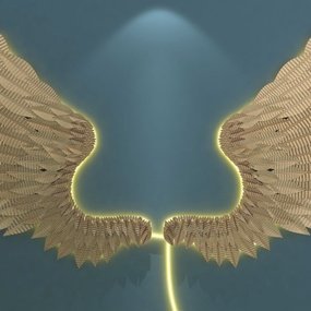 现代金属翅膀墙饰3D模型