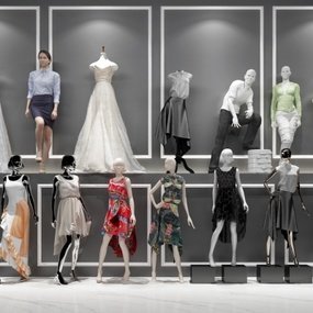 现代时尚人物服装模特组合3D模型