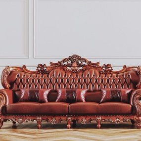 法式皮革多人双人单人沙发组合3D模型