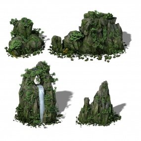 现代假山流水3D模型