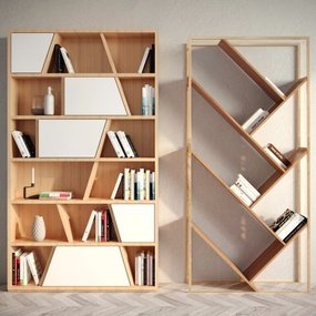 现代简约实木书柜书架书籍组合3D模型