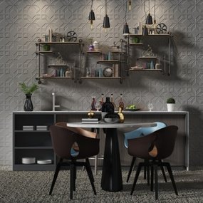 工业风餐桌椅餐边柜装饰架组合3D模型