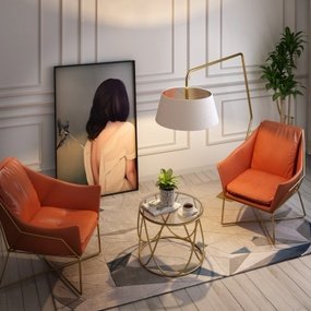现代休闲椅圆几落地灯组合3D模型