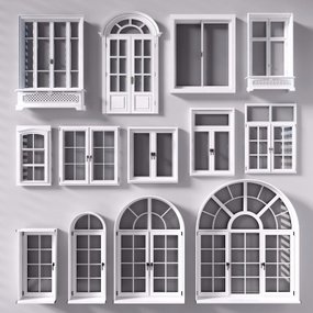 欧式白色实木窗户组合3D模型