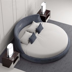 现代布艺圆床双人床床头柜台灯3D模型
