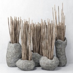 现代干竹子石头花瓶盆景摆件组合3D模型