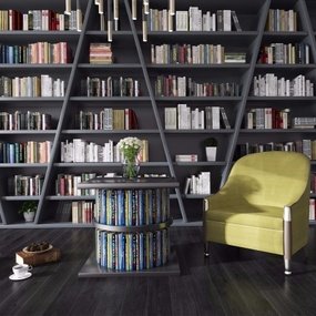 现代实木书柜休闲椅茶几书籍盆栽组合3D模型