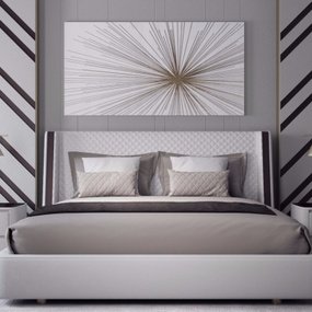 现代布艺双人床床头柜台灯组合3D模型