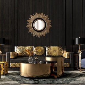 versace后现代时尚沙发茶几角几台灯摆件组合3D模型