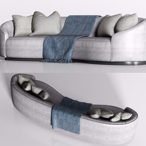 现代灰色皮革弧形多人沙发枕头组合3D模型