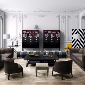 意大利B&B品牌 简欧客厅沙发茶几组合3D模型