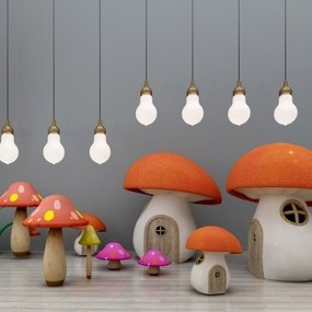 现代儿童玩具卡通蘑菇房组合3D模型