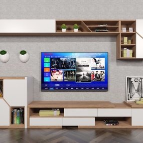 现代实木电视柜置物架书籍饰品摆件组合3D模型