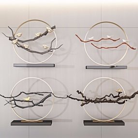 中式树枝饰品摆件挂件组合3D模型