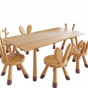 现代实木儿童桌椅3D模型