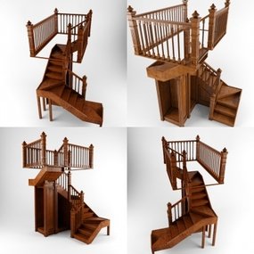 美式实木楼梯3D模型