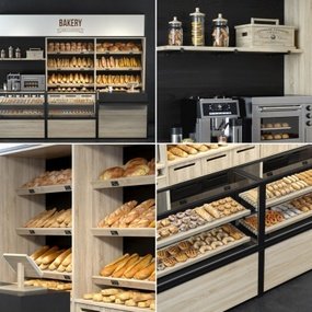 现代实木面包保鲜展示柜3D模型