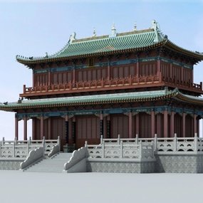 中式藏经阁建筑外观3D模型