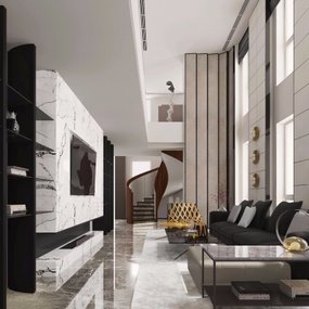 木君建筑设计 现代别墅客厅3D模型