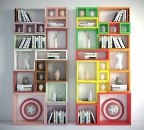 现代彩色方块拼接书柜3D模型