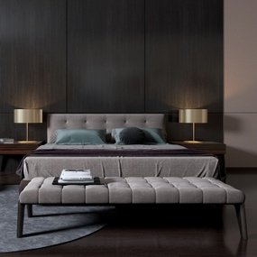 Minotti品牌现代布艺双人床3D模型