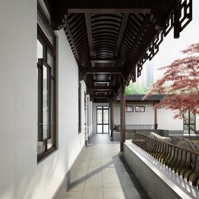 中式庭院走廊3D模型
