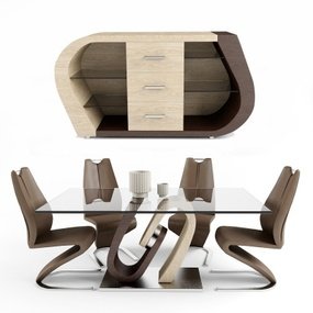 后现代六人台餐桌椅餐边柜组合3D模型