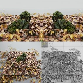 现代落叶石头景观园林小品3D模型