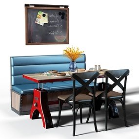 工业风卡座餐桌椅3d模型