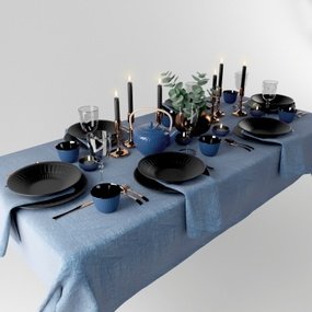 现代餐桌餐具3d模型
