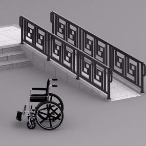 新中式残疾人坡道护栏3d模型