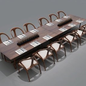 中式实木会议桌3d模型