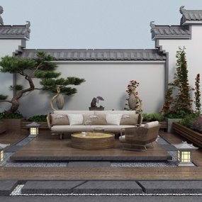 新中式园艺小品露台景观3d模型