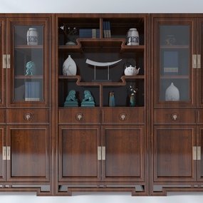 新中式实木书柜装饰柜3d模型
