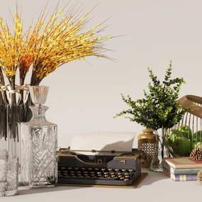 现代时尚饰品摆件花瓶打字机组合3d模型