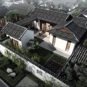 中式庭院鸟瞰3d模型