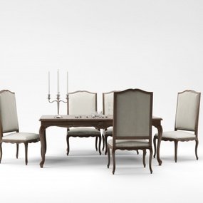 美式实木餐桌椅3d模型
