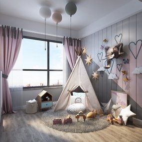 北欧帐篷儿童房女孩房3d模型