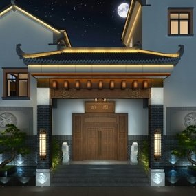 新中式建筑门头3d模型