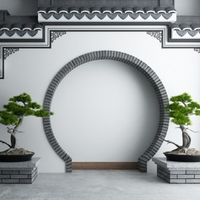 中式庭院围墙园艺小品3d模型