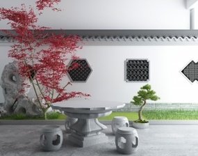 中式庭院景观园艺小品3d模型