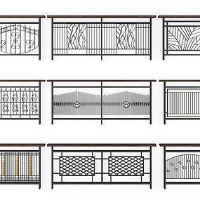 现代铁艺护栏组合3d模型