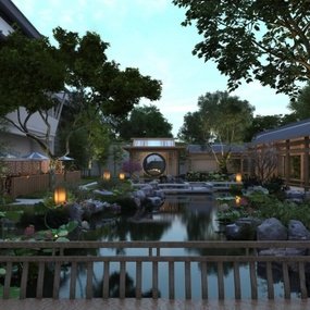 新中式庭院景观3d模型