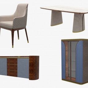 美式餐边柜餐桌餐椅组合3d模型